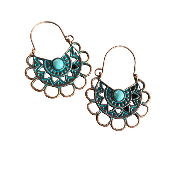 Boho Bronzed and Turquoise Drop Earrings - Picture 1 of 4
